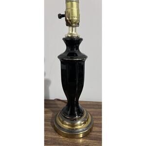 Vintage Medium size Black Ceramic Table Lamp – Brass Base – 14" Tall – Tested